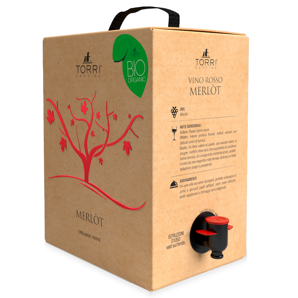 5 Liter Bag in Box Merlot Bio Rotwein von Torri Cantine. Biowein aus dem Weinschlauch von Rebenzeit