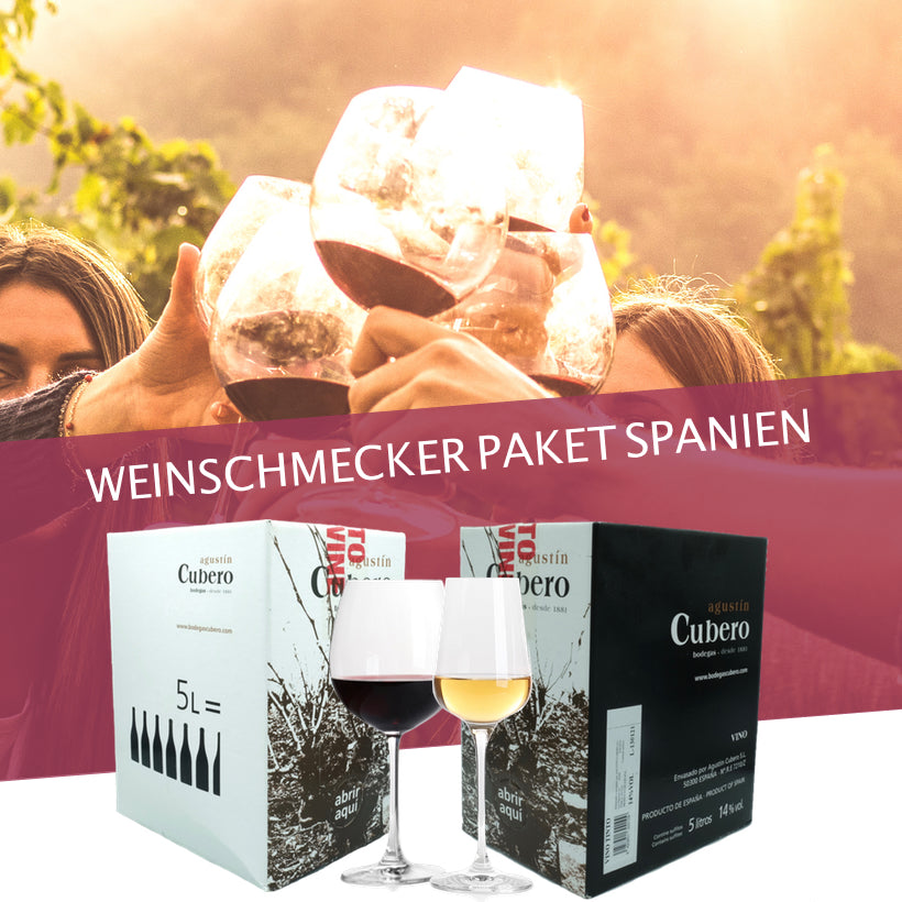 Weinschmeckerpaket Spanien aus dem Agustin Cubero Vino Tinto und Vino Bianco. 2 x 5 Liter Bag in Box